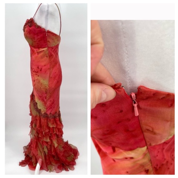 Vintage 90s Y2K 100% Silk Beaded Dress Vintage Silk Dress Prom Fairy Watercolor - Picture 4 of 16